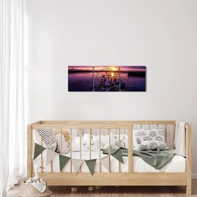 Obraz rybárskych lodí v prístave (s hodinami) (90x30 cm)
