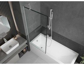 Mexen Next, vaňová zástena 1-krídlová 80 x 150 cm, fixné krídlo, 6 mm číre sklo s čiernym vzorom, biely profil, 895-080-000-00-0-20