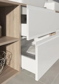 Cersanit Moduo, kúpeľňová skrinková súprava s umývadlom na dosku 80x45x95 cm, biela lesklá-dub, S801-442