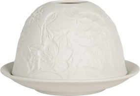 Biely porcelánový svietnik na čajovú sviečku s kvetmi Paollo - Ø 12*8 cm
