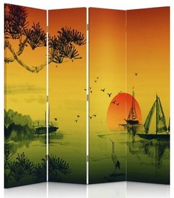 Ozdobný paraván Západ slunce v Japonsku - 145x170 cm, štvordielny, klasický paraván