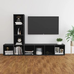 3-dielna súprava TV skriniek vysokolesklá sivá drevotrieska 3079996