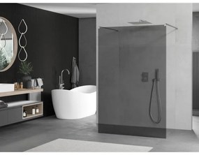 Mexen Kioto, priechodná sprchová zástena 100 x 200 cm, 8mm šedé sklo, 2x chrómová stabilizačná rozpera, 800-100-002-01-40