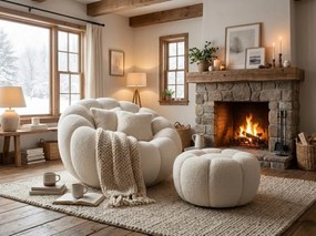 Dizajnové kreslo BLOOM s taburetom, krémové