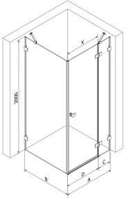 Mexen Lunar, výklopný sprchový kút pravý 70 x 70 cm, 8mm číre sklo, profil medená matná, 834-070-070-65-00-P