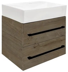 Kúpeľňová skrinka s umývadlom a čiernou úchytkou SAT Cube Way 60x53x46 cm dub Wellington mat CUBE46C602DWSATCWL, 1 ks