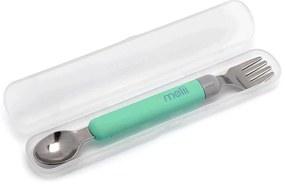 Detská vidlička a lyžička s puzdrom - sivá/mätová