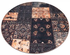 Koberec ANTIKA ancient chocolate okrúhly, moderný patchwork, grécky umývateľný - čierny / terakota Veľkosť: kruh 160 cm