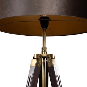 Mosadzná trojnohá stojacia lampa s hnedým zamatovým tienidlom 50 cm - Cortin