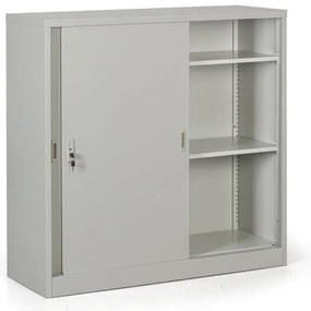 Kovová skriňa s posuvnými dverami, 2 police, 1200 x 1200 x 450 mm, svetlo sivá