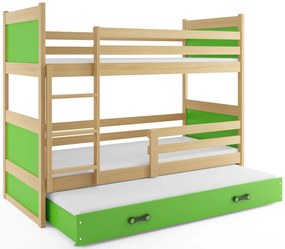 Poschodová posteľ s prístelkou RICO 3 - 160x80cm - Borovica - Zelený