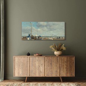 Obraz - Eugène Boudin, Beach  at Trouville, reprodukcia (120x50 cm)