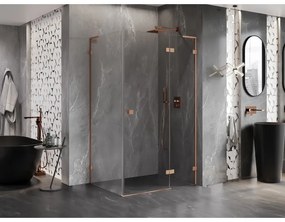 Mexen Lunar, L výklopný sprchový kút pravý 90 x 70 cm, 8mm číre sklo, profil medená matná, 834L-090-070-65-00-P