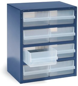 Kovová skriňa na súčiastky, 8 plastových boxov, 435x360x255 mm