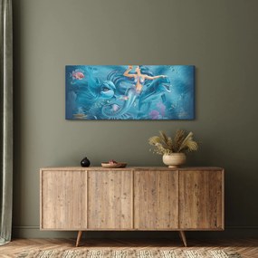 Obraz - Morská víla s delfínmi (120x50 cm)