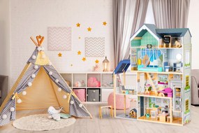Veľký drevený domček pre bábiky ECOTOYS Rezidencia Maya 138 cm, 4 poschodia, 28 dielov
