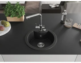 Mexen Diego, 1-komorový granitový drez 488x488x167 mm, chrómová batéria Duero, čierna, 6512-77-671600-00