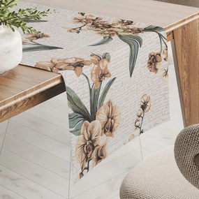 Biante Bavlnený behúň na stôl Sandra SA-624 Hnedé orchidey na bielom 20x120 cm