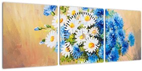 Maľovaný obraz vázy kvetín (s hodinami) (90x30 cm)