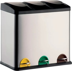 Oceľový odpadkový kôš 3x20 l na triedený odpad/nášľapný v matne striebornej farbe Tri Selectif – MSV