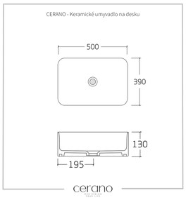 Cerano Vizo, keramické umývadlo na dosku 500x390x130 mm, biela lesklá, CER-CER-428434