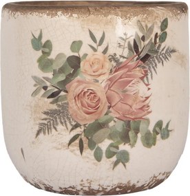 Béžový keramický kvetináč s kvetmi Protea Eucalypt M - Ø 14*13 cm