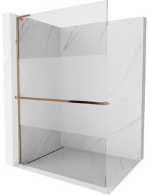Mexen Kioto+ L, sprchová zástena Walk-In s poličkou a vešiakom 110 x 200 cm, 8mm číre sklo-námraza, ružové zlato profil, 800-110-123-60-35