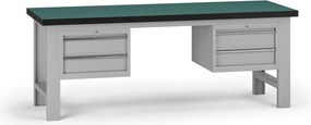 Pracovný stôl do dielne G8, 2100 x 750 x 800 mm, 2x kontejner, 4 zásuvky, sivá