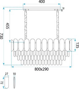 Toolight Toolight, krištáľová závesná lampa, 8×E14, SWE101-CP, zlatá, OSW-30224