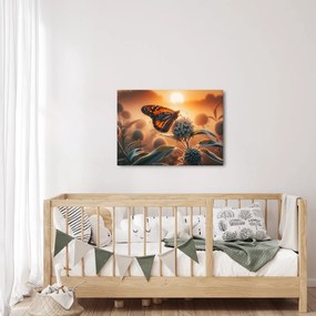 Obraz – Motýľ v zapadajúcom slnku (70x50 cm)