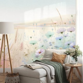 Samolepiaca tapeta pastelové kvety na lúke