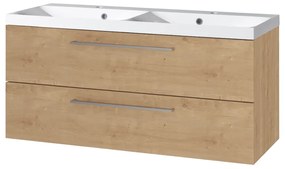 Mereo Mereo, Bino, kúpeľňová skrinka s umývadlom z liateho mramoru 121 cm, biela, dub, MER-CN623M