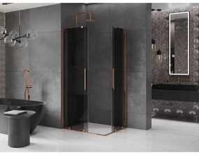 Mexen Velar Duo, sprchový kút s posuvnými dverami 90 x 80 cm, 8mm šedé sklo, ružové zlato, 871-090-080-42-60