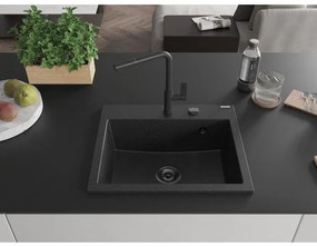 Mexen Oscar, 1-komorový granitový drez 580x490x205 mm, čierna-strieborná metalíza, 6519581000-73-B