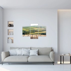 Obraz - Drevená polica s krajinou (90x60 cm)