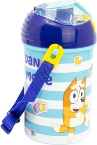 Plastová fľaša na pitie so slamkou, viečkom a popruhom Bluey - BPA Free - 450 ml