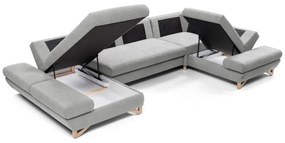 Rozkladacia rohová čalúnená sedacia súprava AVESTA v tvare U, sivá, s úložným priestorom