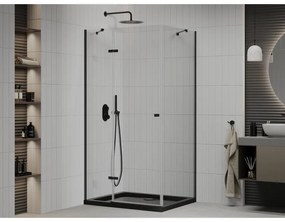 Mexen Roma, sprchovací kút s 1-krídlovými dverami 80 (dvere) x 100 (stena) cm, 6mm číre sklo, čierny profil, slim sprchová vanička 5cm čierna s čiernym sifónom, 854-080-100-70-00-4070B