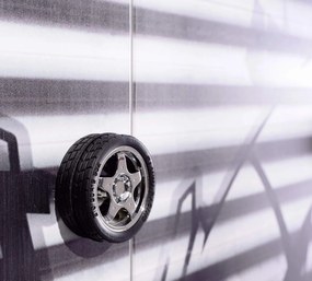 Trojdverová šatníková skriňa Rally - červená/graffti