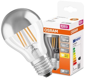 LED žiarovka E27 A60 6,5W = 34W 650lm 2700K teplá OSRAM Mirror Silver