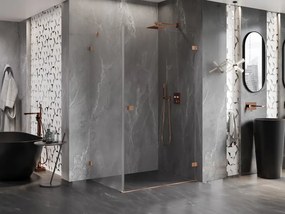 Mexen Lunar-B, pravostranný výklopný sprchový kút 90 x 70 cm, 8mm číre sklo, profil medená matná, 832-090-070-65-00-P