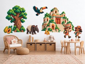 Minecraft Výprava k chrámu v džungli džunglové voxelové nálepky na stenu pre malých bádateľov arch 46 x 34 cm