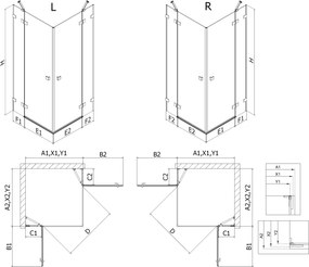 Mexen Lunar Duo, výklopný sprchový kút 120 x 120 cm, 8mm číre sklo, profil grafit brúsený, 834-120L-120P-66-00