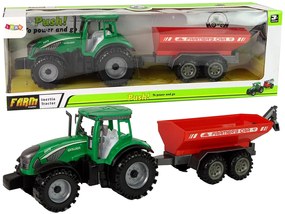 Lean Toys Zelený traktor s červenou vlečkou – trecí pohon