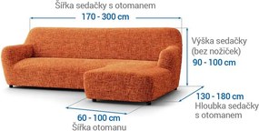 Bielastické poťahy GRAFITI NOVÉ tehlové sedačka s otomanom vpravo (š. 170 - 300 cm)