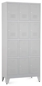 Kovová šatníková skrinka - 12 boxov, 90 x 40 x 196,5 cm, nastaviteľné nôžky, cylindrický zámok, svetlo sivá - ral 7035