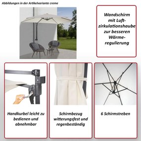 Nástenný slnečník Casoria 3 m polyester hliník/oceľ - tyrkysová