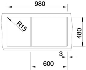 Blanco Metra 6 S, silgranitový drez 1000x500x190 mm, 1,5-komorový, sivá skala, BLA-518878