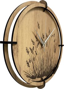 Drevené nástenné hodiny s prírodným motívom Dizajnová dekorácia | SENTOP HDF0587-GOLD-OAK