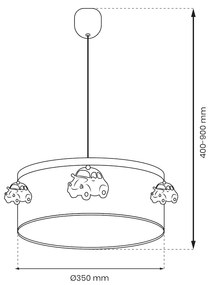 Detské závesné svietidlo Automobile, 1x biele/modré textilné tienidlo, bl